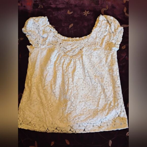 Twenty One Cream Ruffled Blouse with Cap Sleeves - Picture 1 of 16